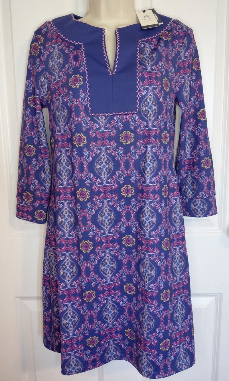 Cabana Life Seattle Embroidered Tunic Dress Blue Mosaic UPF 50+ Size XS NWT